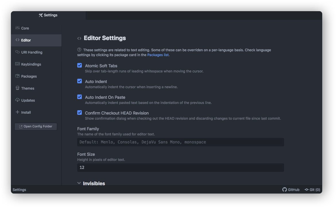 Set Atom's editor settings